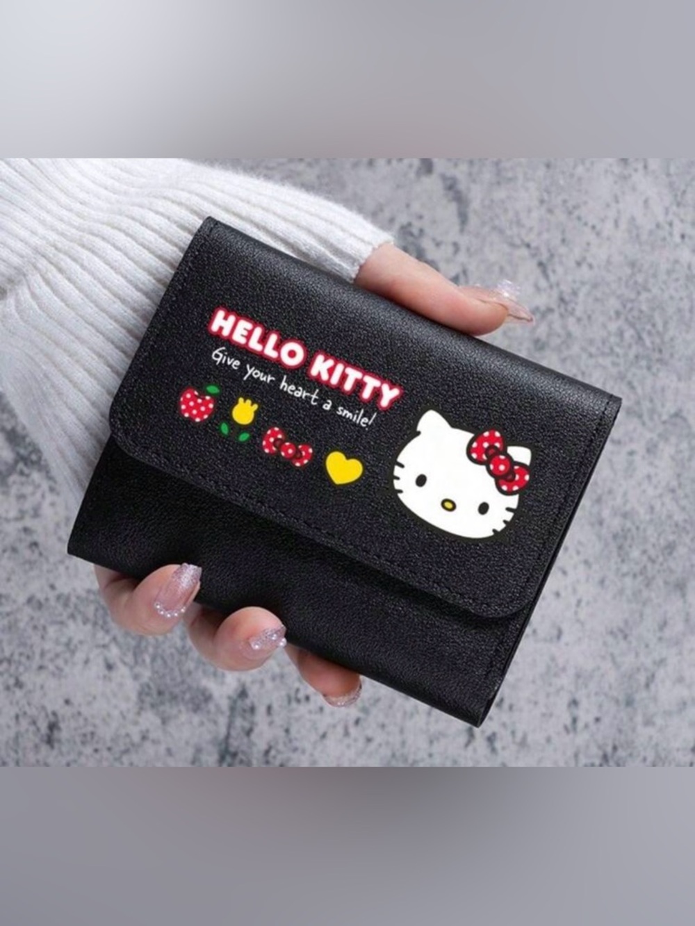 NWT Hello Kitty Black Compact Wallet with Cute Graphic
